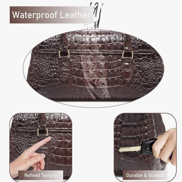 Dark Brown Crocodile Textured Shoulder Bag with Structured Design - Picture 6 of 7